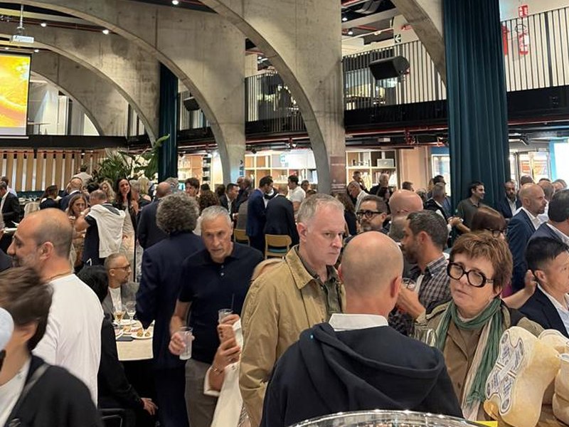 A packed hall at a cheese fair